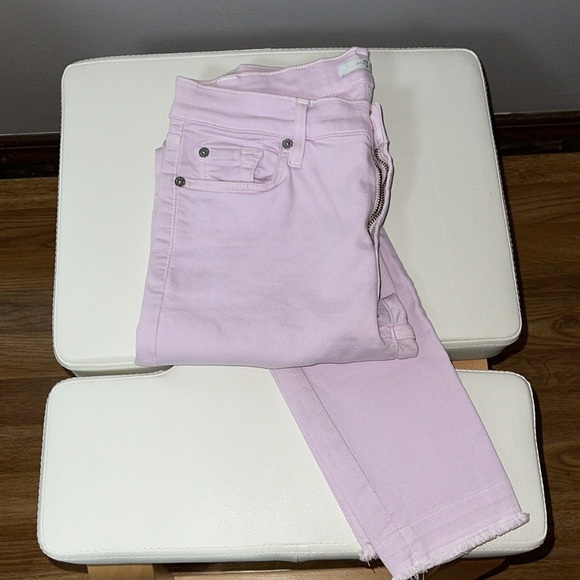 Rare, Like New! For All Mankind- Baby Pink Skinny Jeans with Distress hem - Picture 9 of 10